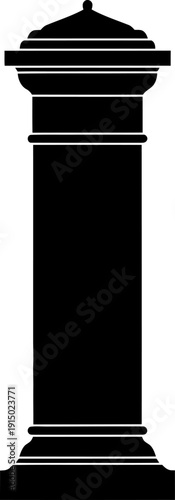 Tall cylindrical bollard silhouette with decorative domed cap and base