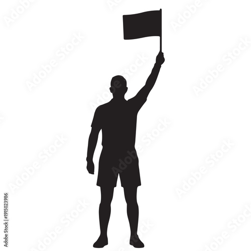Football Referee Holding Flag Silhouette Vector Illustration, Soccer Linesman Official Standing Pose, Sports Authority Icon Isolated on White Background for Match Concept Design