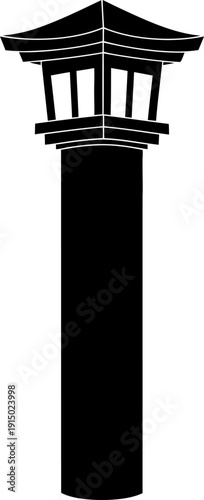 Traditional japanese garden lantern post silhouette with pagoda style roof