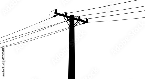 Utility pole silhouette with overhead power lines