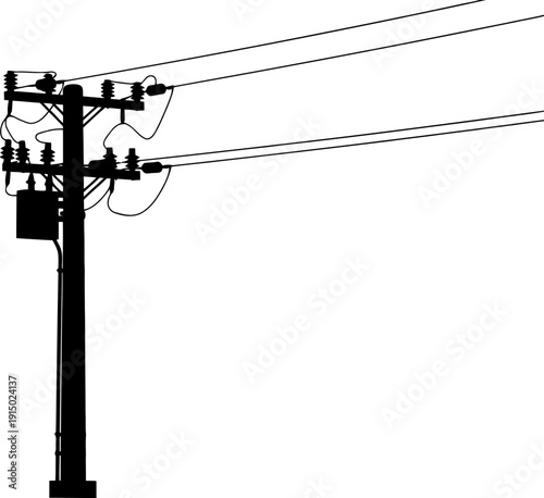 Utility pole silhouette with single transformer and side wires
