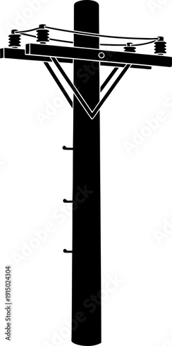Wooden telegraph pole silhouette with insulators