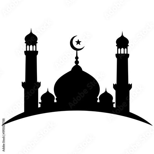 Silhouette of Serenity: The tranquil silhouette of a mosque against the sky, embodies the essence of faith and cultural identity. It's a visual ode to architectural beauty and spiritual devotion.