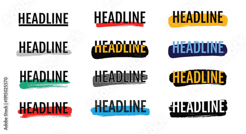 Vector illustration of colorful headline text with various underline effects isolated on transparent background