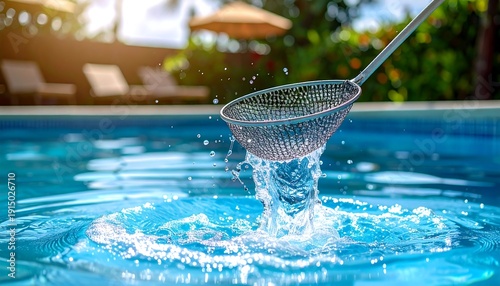 Pool Skimmer Removing Water and Debris.
