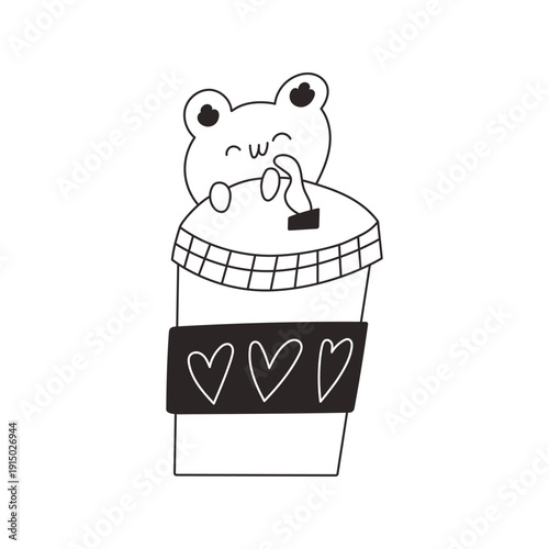 Kawaii bear sniffing coffee