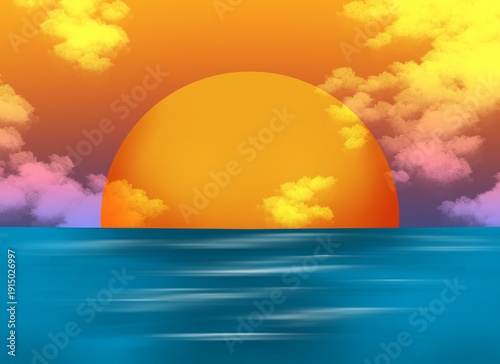Beautiful Sunset Over Ocean Horizon Background