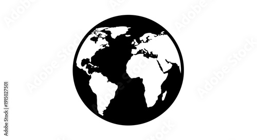 Black and White Globe Icon Illustration.