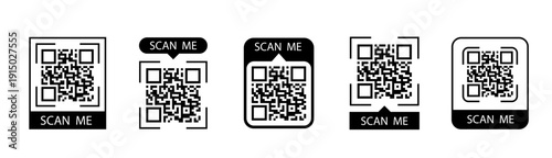 Scan Me. QR code set. Scan qr code icon. Template of frames for QR code with text - scan me. Vector illustration.