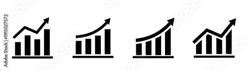 Growing graph set. Growth success arrow icon. Growing graph icon set. Growth chart icon. Growing bar graph. Vector illustration.