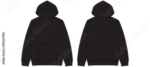 Blank black hoodie template. Hoodie sweatshirt long sleeve with clipping path, hoody for design mockup for print, isolated on white background