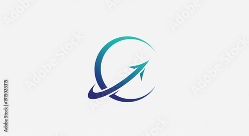 Professional aerospace logo featuring a sleek rocket silhouette soaring through a circular blue and teal orbit. This minimalist vector design captures the essence of motion, global travel, and space.