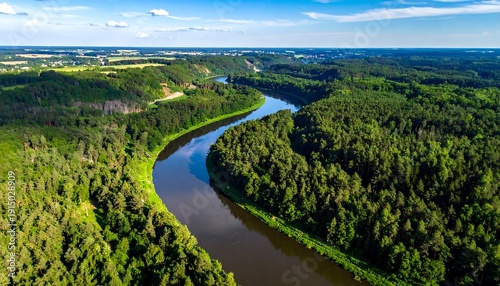 Aerial View of Serene River Landscape.