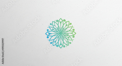 An intricate and elegant mandala logo featuring a circular geometric pattern with a vibrant blue-to-green gradient. This symmetrical floral design evokes a sense of balance, wellness, and harmony. 