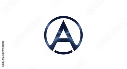This modern minimalist logo features a sleek, geometric letter 'A' integrated into a circular frame. The professional deep blue metallic gradient finish gives a sophisticated, premium appearance.