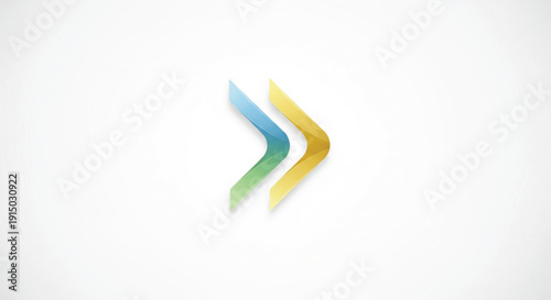 A modern and dynamic logo featuring two overlapping arrowheads or boomerangs pointing right, symbolizing progress, speed, and forward momentum. The design uses a vibrant gradient of blue, green.