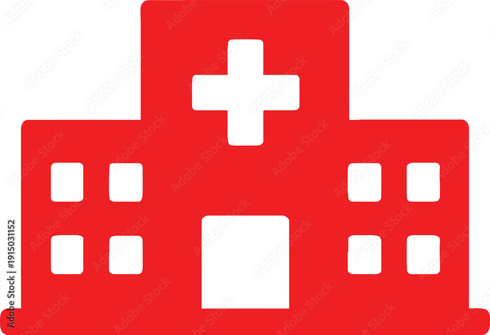 Obraz premium Red hospital building icon simple flat vector symbol for healthcare and medical services isolated on white background