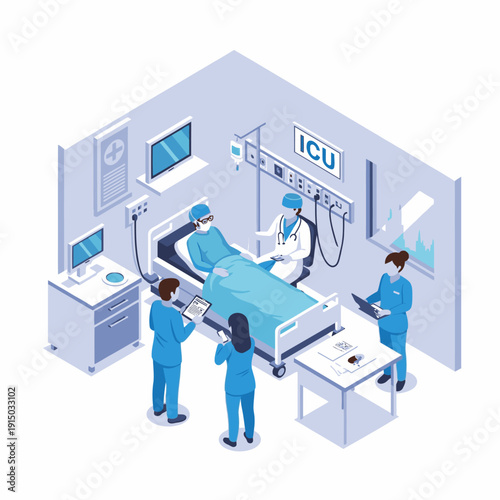 Medical staff attending to a patient in an Intensive Care Unit.