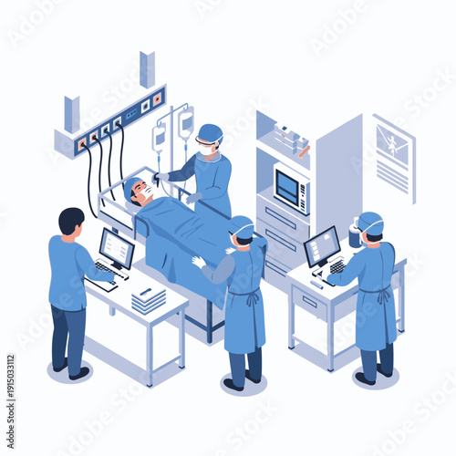 Medical Team Performing Surgery in a Modern Hospital Operating Room.