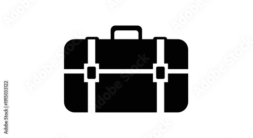 Black Suitcase Icon with Handle and Buckles.