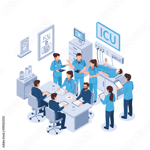Medical Team Discussing Patient Care in Intensive Care Unit.