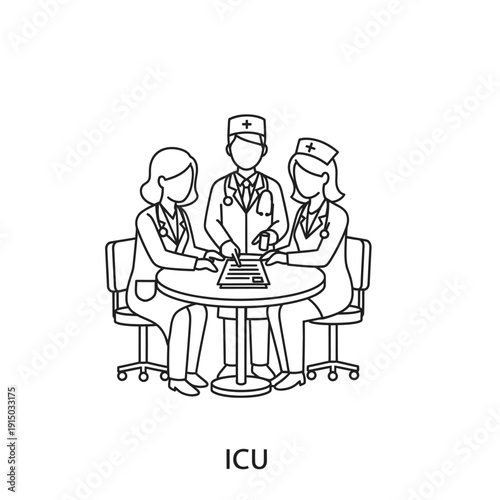 Medical professionals discussing patient care in intensive care unit.