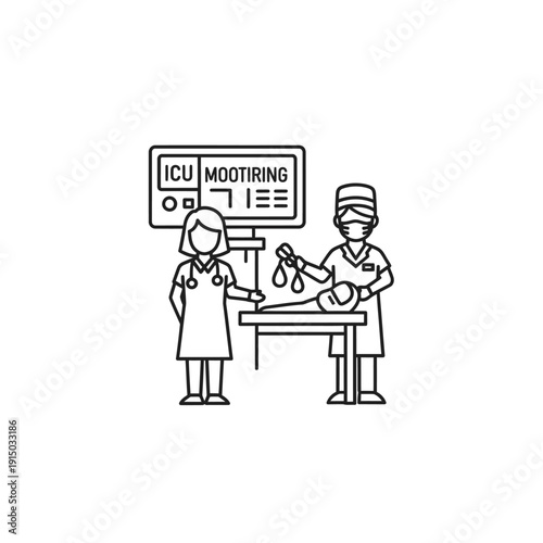 Medical staff monitoring patient in intensive care unit.