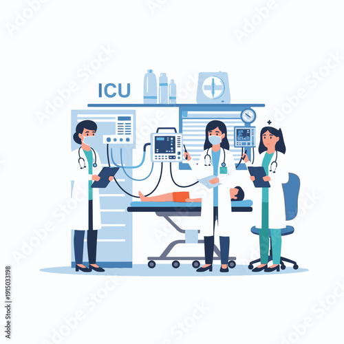 Medical professionals working together in an intensive care unit.