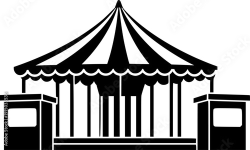 Striped Carnival Booth Silhouette - Festive Market Stall and Fair Tent Vector