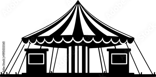 Striped Carnival Booth Silhouette - Festive Market Stall and Fair Tent Vector