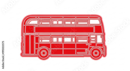 Red double decker bus illustration with white background and outline