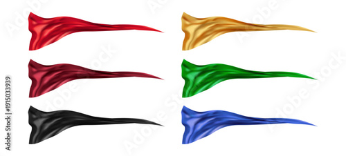 Silky smooth clothes or scarf with smooth texture. Vector realistic 3d, isolated set of flying scarves or textile drapery, clothing or tissues. Feminine satin ribbon for fashionable advertisement