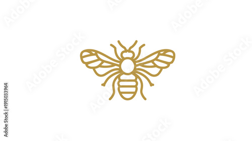 A simple illustration of a bee, golden lines on a white background, minimalist design