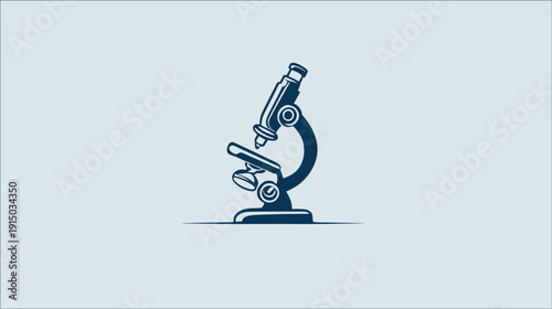 A simplified, illustrative depiction of a microscope in a dark teal color against a pale background