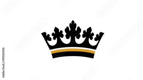 A regal crown design, black with gold band, resting on a white background