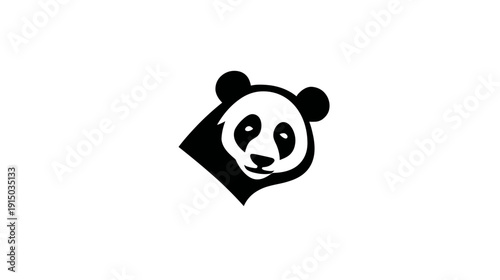 A simplified, stylized illustration of a panda's head in black and white, against a white background