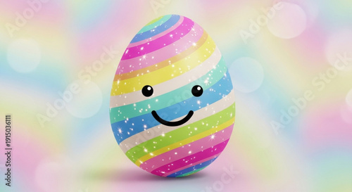 Happy Easter Egg with Smiling Face on Pastel Background