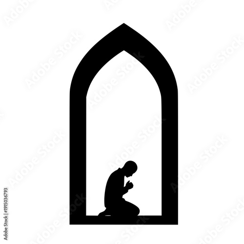 Silhouette of person praying in archway