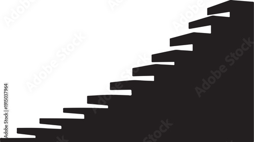 Black staircase ascending upwards on white background illustration