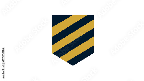 A geometric abstract pattern featuring diagonal stripes in alternating gold and navy blue colors, on white background
