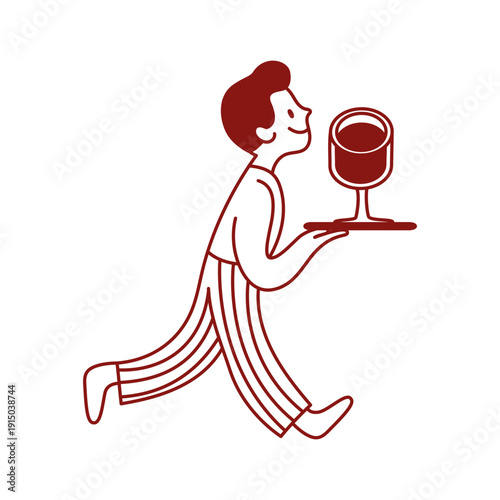 Vector naive graphic design logo template, cartoon mascot for wine bar and cafe, for advertising, branding, posters and banners, funny cartoon illustration