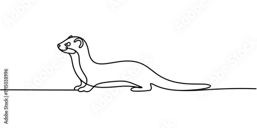 Single continuous line drawing of a ferret standing on a horizontal line in minimalist style