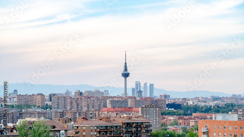 Skyline view of Madrid featuring Torrespana tower
