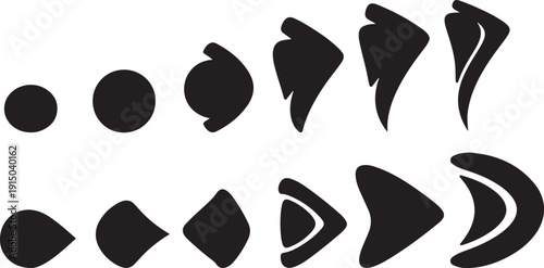 Black shapes and silhouettes on a white background