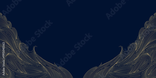 Premium black and gold background, elegant abstract waves and shining light effects. Luxury vector template for award ceremonies, anniversaries, corporate events, glamorous night celebrations