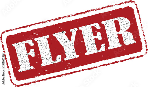 Red rubber stamp with flyer text for promotional materials