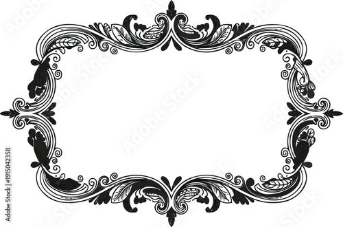 The image features a decorative rectangular frame designed in a striking black and white color scheme