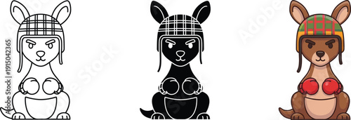 Cartoon Kangaroo Boxer Wearing Boxing Gloves and Helmet, Cute Animal Illustration