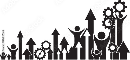 Business Growth Concept with People and Gears Moving Upwards