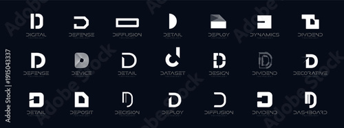 Letter D Logo Abstract Geometric Letters Monogram Set for Logotype Brand of Digital Startups in Data Base Tech, AI, Networking. Miscellaneous Business Abstract Logos Collection. Vector Illustration